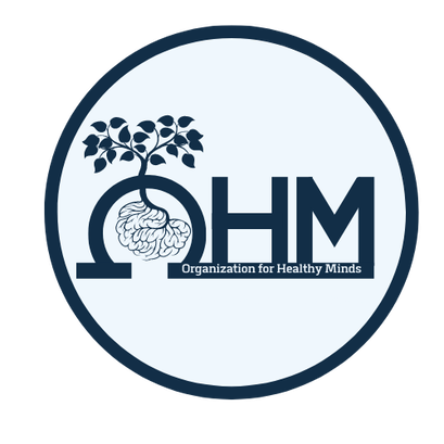 Organization for Healthy Minds logo: a tree growing from a brain beside the letters OHM
